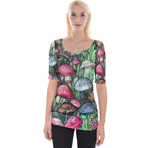 Magicians  Mushrooms Wide Neckline Tee by GardenOfOphir