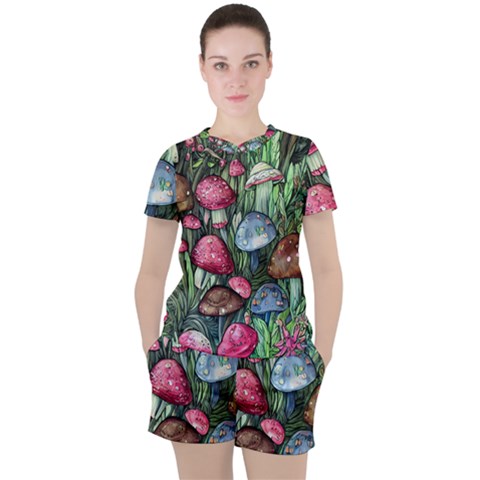 Magicians  Mushrooms Women s Tee And Shorts Set by GardenOfOphir