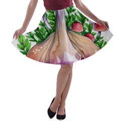 Conjuring Charm Of The Mushrooms A-line Skater Skirt by GardenOfOphir