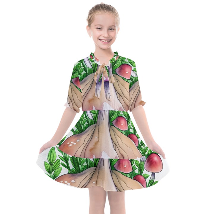 Conjuring Charm Of The Mushrooms Kids  All Frills Chiffon Dress