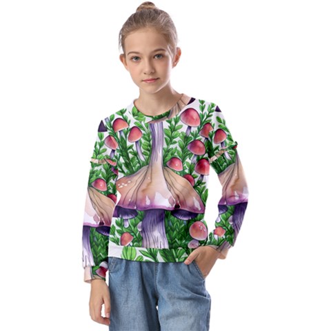 Conjuring Charm Of The Mushrooms Kids  Long Sleeve Tee With Frill  by GardenOfOphir