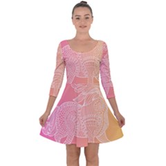 Unicorm Orange And Pink Quarter Sleeve Skater Dress