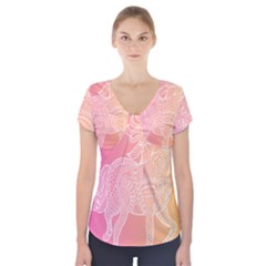 Unicorm Orange And Pink Short Sleeve Front Detail Top by lifestyleshopee