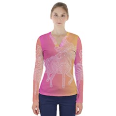 Unicorm Orange And Pink V-neck Long Sleeve Top by lifestyleshopee