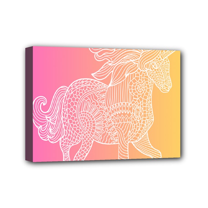 unicorm orange and pink Mini Canvas 7  x 5  (Stretched)