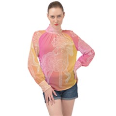 Unicorm Orange And Pink High Neck Long Sleeve Chiffon Top by lifestyleshopee