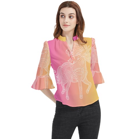 Unicorm Orange And Pink Loose Horn Sleeve Chiffon Blouse by lifestyleshopee