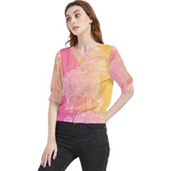 Unicorm Orange And Pink Quarter Sleeve Blouse