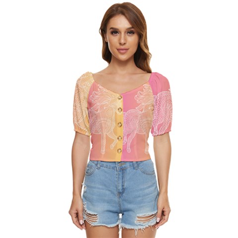 Unicorm Orange And Pink Button Up Blouse by lifestyleshopee