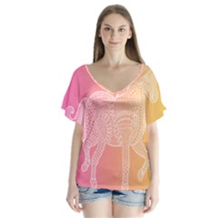 Unicorm Orange And Pink V-neck Flutter Sleeve Top by lifestyleshopee