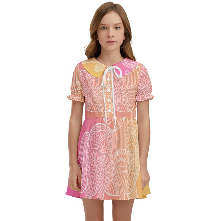 unicorm orange and pink Kids  Sweet Collar Dress