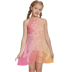 Unicorm Orange And Pink Kids  Halter Collar Waist Tie Chiffon Dress by lifestyleshopee