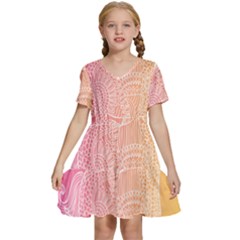 Unicorm Orange And Pink Kids  Short Sleeve Tiered Mini Dress by lifestyleshopee