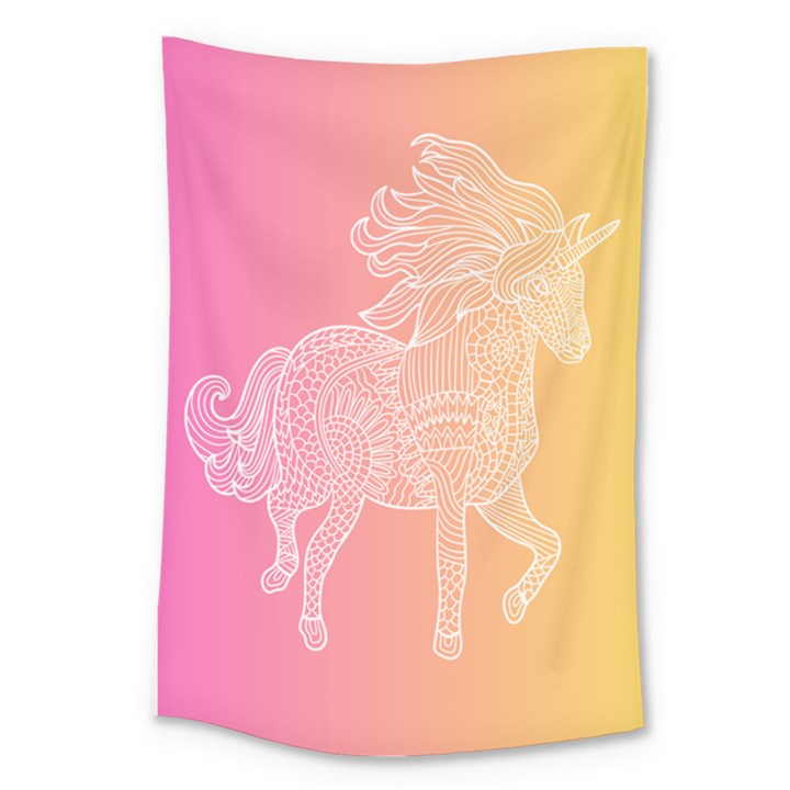 unicorm orange and pink Large Tapestry