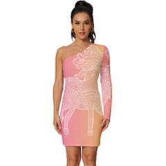 Unicorm Orange And Pink Long Sleeve One Shoulder Mini Dress by lifestyleshopee