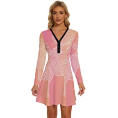 Unicorm Orange And Pink Long Sleeve Deep V Mini Dress  by lifestyleshopee