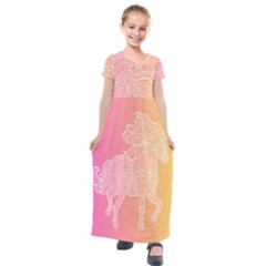 Unicorm Orange And Pink Kids  Short Sleeve Maxi Dress by lifestyleshopee