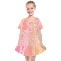 Unicorm Orange And Pink Kids  Smock Dress by lifestyleshopee