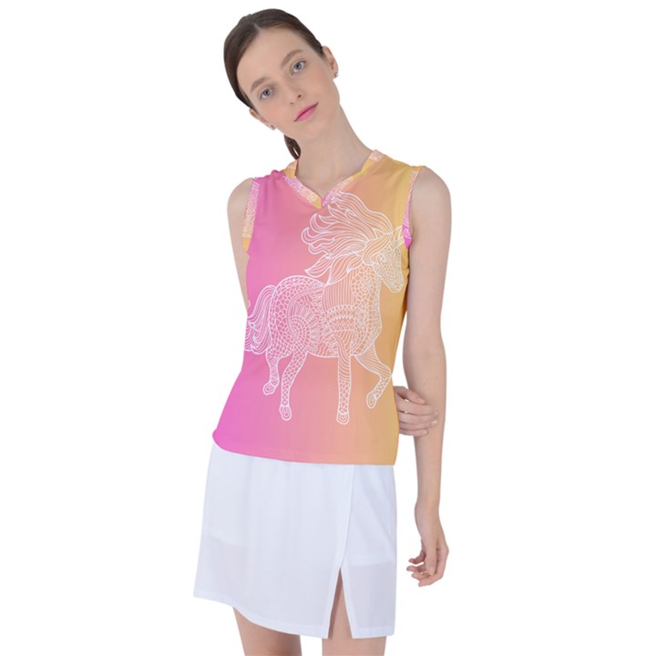 unicorm orange and pink Women s Sleeveless Sports Top