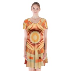 Ai Generated Retro Geometric Pattern Decor Pattern Short Sleeve V-neck Flare Dress by Ravend