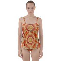 Ai Generated Retro Geometric Pattern Decor Pattern Twist Front Tankini Set by Ravend