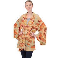 Ai Generated Retro Geometric Pattern Decor Pattern Long Sleeve Velvet Kimono  by Ravend