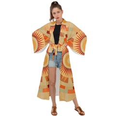 Ai Generated Retro Geometric Pattern Decor Pattern Maxi Kimono by Ravend