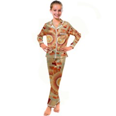 Ai Generated Retro Geometric Pattern Decor Pattern Kid s Satin Long Sleeve Pajamas Set