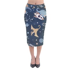 Space Theme Art Pattern Design Wallpaper Velvet Midi Pencil Skirt by Ravend