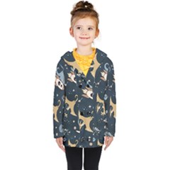 Space Theme Art Pattern Design Wallpaper Kids  Double Breasted Button Coat by Ravend