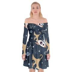 Space Theme Art Pattern Design Wallpaper Off Shoulder Skater Dress by Ravend