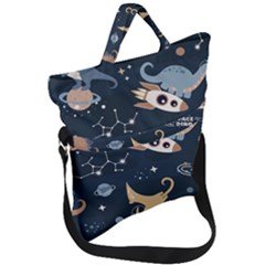 Space Theme Art Pattern Design Wallpaper Fold Over Handle Tote Bag by Ravend