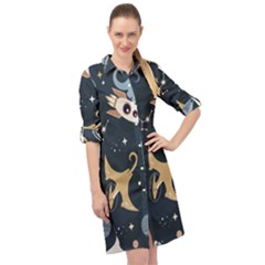 Space Theme Art Pattern Design Wallpaper Long Sleeve Mini Shirt Dress by Ravend