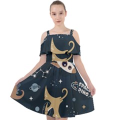 Space Theme Art Pattern Design Wallpaper Cut Out Shoulders Chiffon Dress by Ravend