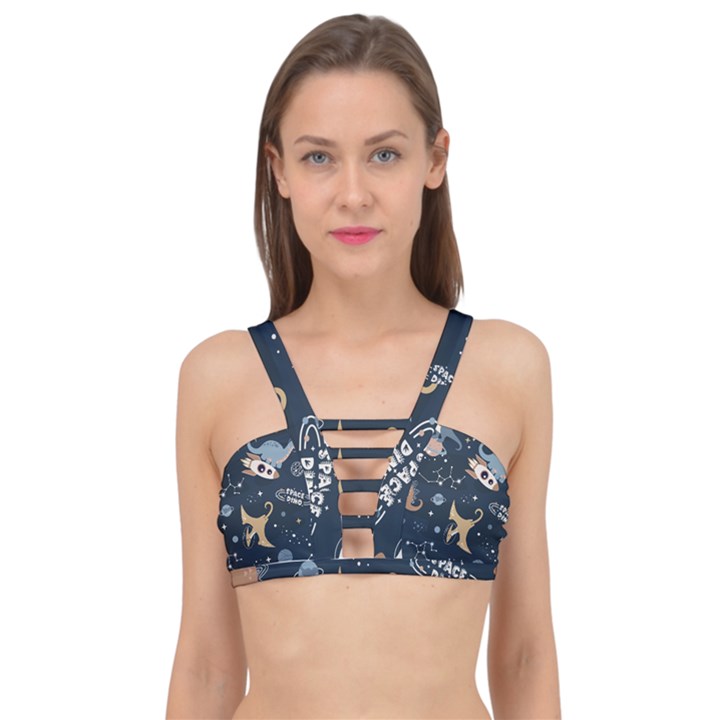 Space Theme Art Pattern Design Wallpaper Cage Up Bikini Top