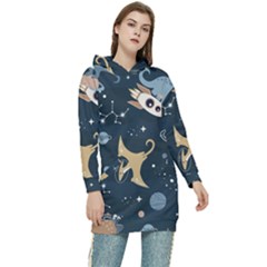 Space Theme Art Pattern Design Wallpaper Women s Long Oversized Pullover Hoodie by Ravend