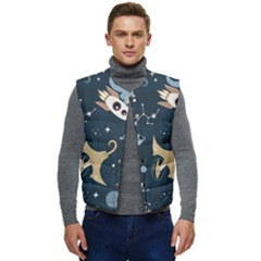 Space Theme Art Pattern Design Wallpaper Men s Short Button Up Puffer Vest	