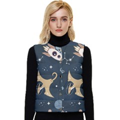 Space Theme Art Pattern Design Wallpaper Women s Short Button Up Puffer Vest by Ravend