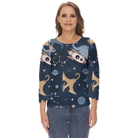 Space Theme Art Pattern Design Wallpaper Cut Out Wide Sleeve Top by Ravend