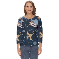 Space Theme Art Pattern Design Wallpaper Cut Out Wide Sleeve Top