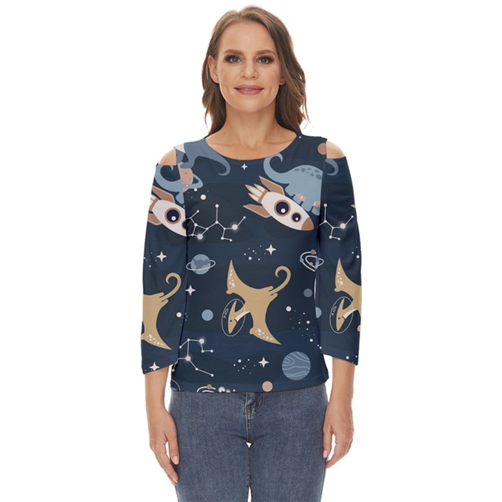 Space Theme Art Pattern Design Wallpaper Cut Out Wide Sleeve Top