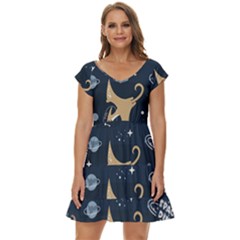 Space Theme Art Pattern Design Wallpaper Short Sleeve Tiered Mini Dress by Ravend