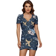 Space Theme Art Pattern Design Wallpaper Low Cut Cap Sleeve Mini Dress by Ravend