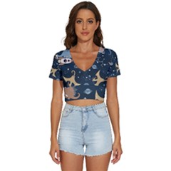 Space Theme Art Pattern Design Wallpaper V-neck Crop Top by Ravend