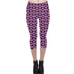 Pink Donuts Pink Filling On Black Capri Leggings  by Mazipoodles