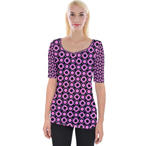 Pink Donuts Pink Filling On Black Wide Neckline Tee by Mazipoodles