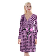 Pink Donuts Pink Filling On Black Long Sleeve Velvet Front Wrap Dress by Mazipoodles