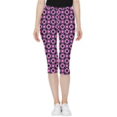 Pink Donuts Pink Filling On Black Inside Out Lightweight Velour Capri Leggings  by Mazipoodles