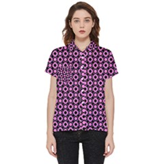 Pink Donuts Pink Filling On Black Short Sleeve Pocket Shirt by Mazipoodles