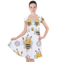 Art Bee Pattern Design Wallpaper Background Cap Sleeve Midi Dress by Ravend